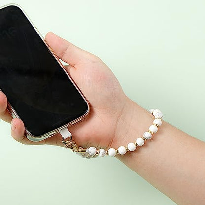 Phone Charm with Beaded Marble, Cell Phone Lanyard with Tether Tab, Phone Chain Strap, Hands-Free Wrist Strap, Phone Strap for Women Compatible with iPhone 14 Pro Max/ 13 Pro Max/ 12 Pro Max(White) - color: White Marble