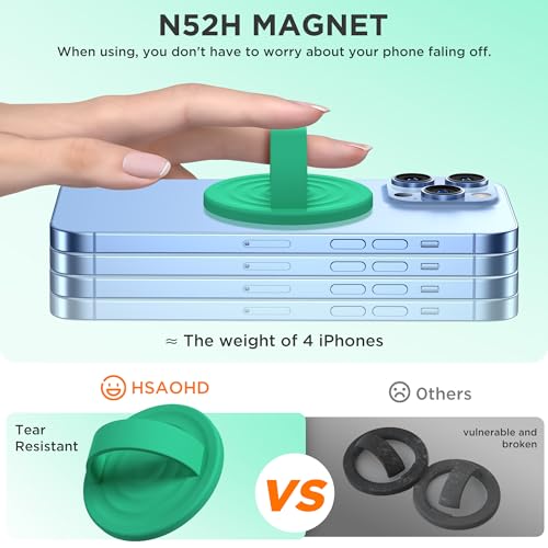 Upgraded Magnetic Phone Grip, Liquid Silicone Soft and Portable, Removable Finger Loop Ring Grip Holder for iPhone, Strong Magnetic Attraction, Compatible with MagSafe Phone Case, Emerald Green - color: Emerald Green