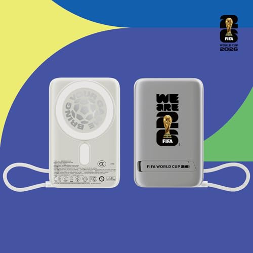 2026 FIFA Licensed 10000mAh Magnetic Power Bank with Built-in Cable and Stand, 15W Wireless Battery Pack for iPhone 17/16 Series, Apple Watch, FIFA World Cup 2026 Official Merchandise,Titanium Silver - color: Titanium Silver