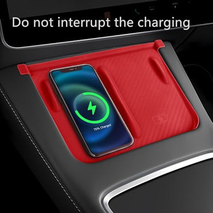 Frani Wireless Charging Pad Cover for 21-23 Model 3 & 21-24 Model Y - color: Red, size: Model 3(2021-2023);Model Y(2021-2025)
