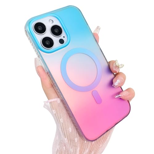 Cute Case for iPhone 15 Pro Max Case, Iridescent Blue & Pink | Compatible with Magsafe, Aesthetic Girly Matte Glitter Sparkly Rainbow Magnetic Protective Phone Cover for Women Girls - color: 01 Gradient Blue & Pink, size: iPhone 15 Pro Max (6.7 inch)
