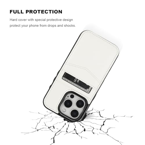 KIHUWEY for iPhone 16 Pro Wallet Case Card Holder Kickstand, White | Credit Card Slots, PU Leather, Magnetic Clasp, Flip Heavy Duty Protection Cover for Men and Women - color: White