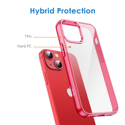JETech Case for iPhone 13 6.1-Inch, Non-Yellowing Shockproof Phone Bumper Cover, Anti-Scratch Clear Back (Red) - color: Red