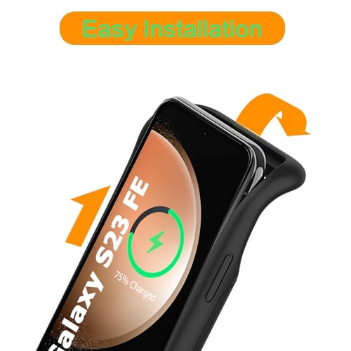 Battery Case for Galaxy S23 FE,12000mAh Portable Protective Smart Wireless Charging Case Support Carplay Compatible with Galaxy S23 FE(6.4 inches)Rechargeable Extended Battery Charger Case(Black) - size: for Galaxy S23 FE