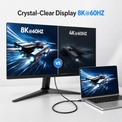 USB C 3.2 Gen 2 Cable 10ft, Long 8K@60Hz Display 20Gbps Data 240W Charge - color: 10FT