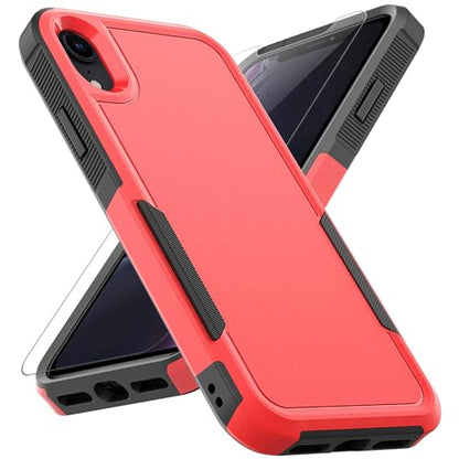for iPhone XR Case: Dual Layer Protective Heavy Duty Cell Phone Case Shockproof Rugged Bumper Tough with Screen Protector - 16ft Military Grade Drop Tested for Appple iPhone XR (6.1 inch), Red - color: Red (PC) + Black (TPU)