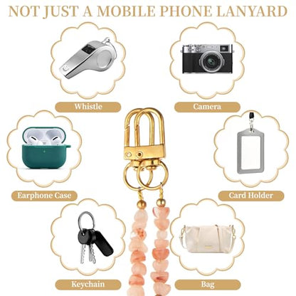 WOZEAH Crystal Cell Phone Lanyard Crossbody Strap for Women, Beaded Phone Strap for Cellphone Case with Tether Tab - color: Pink Marble