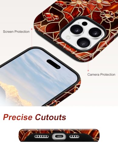 Jusy Magnetic Stained Glass Floral Case for iPhone 16e/17e, Red Daisy | Compatible with MagSafe, Cute Aesthetic Flower Design, TPU and PC Protective Shockproof Cover - color: Red Daisy