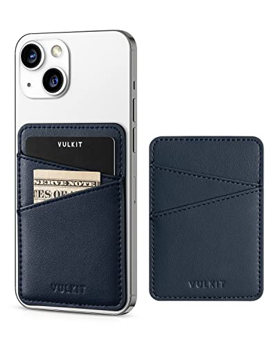 VULKIT Phone Card Holder Wallet Leather Adhesive Pocket RFID Blocking Credit Card Sleeves Stick Back of Phone Smartphones - color: Navy