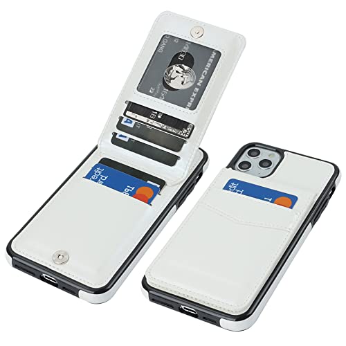 KIHUWEY for iPhone 11 Pro Max Wallet Case Card Holder Kickstand, White | Credit Card Slots, PU Leather, Magnetic Clasp, Flip Heavy Duty Protection Cover for Men and Women - color: White
