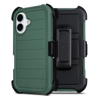 Defender Phone Case for iPhone 16 Case with Clip Holster Kickstand Green | for iPhone 16 Case Heavy Duty iPhone16 Phone Case Rugged 2 Layers of Sturdy,Anti-Drop for Phone Case iPhone 16Case Protective - color: Green