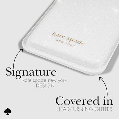 kate spade new york Magnetic Card Holder/Wallet - White Glitter | Stylish Phone Wallet - Compatible w/MagSafe Phones & Cases -Detachable MagSafe Wallet for iPhone 17 Pro Max/16/15/14/Pixel 10 - color: White Glitter