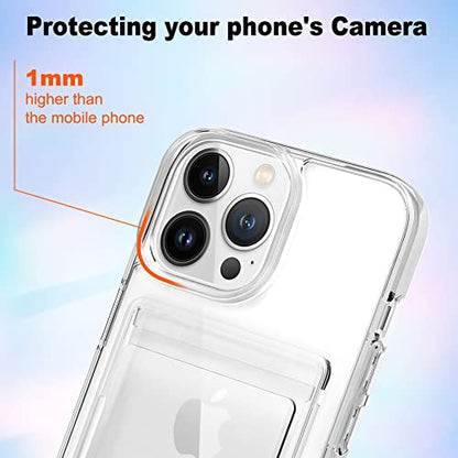 Gukalong Cellular Phone Case for iPhone 14 Pro Max, Wallet Case, Heavy Duty Protection, Anti-Yellow Clear Case with Credit Card Holder, Shockproof, Anti-Scratch, Slim Case, 6.7 Inch | Hard PC Heavy Duty Shockproof Protection Anti-Scratch Phone Cover Card
