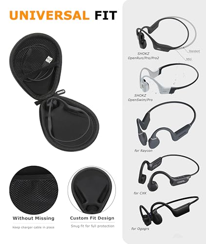 Ginsco Universal Bone Conduction Headphone Case Compatible with SHOKZ New OpenRun Pro 2/Pro 2 Mini/OpenRun/OpenSwim Open-Ear Sport Headphones, Compatible with Raycon/CXK/Ogogrs/MRYTKY etc (Black) - color: Black