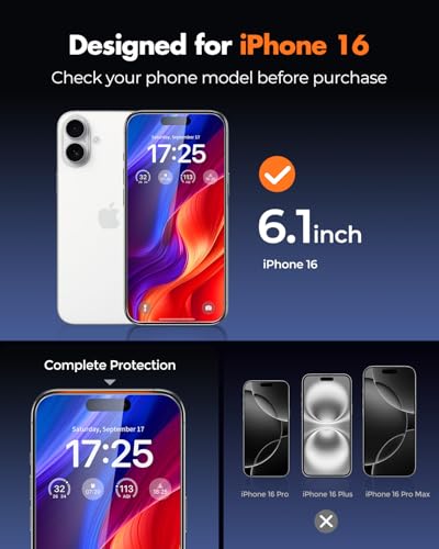 UNBREAKcable 4-Pack Screen Protector for iPhone 16, Military-Grade Shatterproof Tempered Glass [9H+ Hardness] [Easy Installation Frame] [99.99% HD Clear] for Apple iPhone 16 - size: iPhone 16 (Pack of 2)