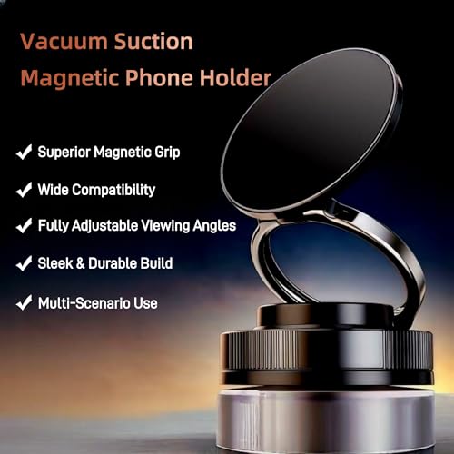 Vacuum Suction Magnetic Phone Holder, Foldable and Retractable, Hands-Free Suction Magnetic Phone Mount for Kitchen/Gym/Mirror/Desk/, Compatible with iPhone Android and All Smartphones