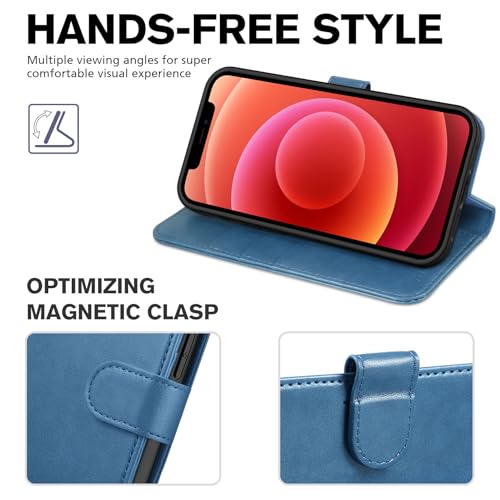 TUCCH Case Wallet for iPhone 12 Pro/12 6.1", RFID Blocking Folio, Lake Blue | 3 Card Holders, Kickstand, PU Leather, Magnetic Closure, Shockproof TPU Shell, Protective Flip Cover - color: Lake Blue