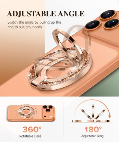 GVIEWIN Magnetic Phone Ring Holder, Compatible with MagSafe Phone Grip - color: Glitter/Brown