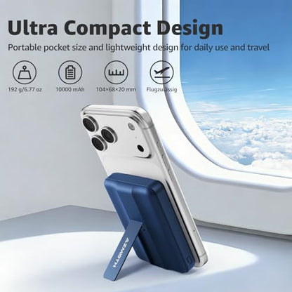 Azmuth for MagSafe Portable Charger, 10000mAh Magnetic Power Bank 20W PD | Fast Charging,Wireless Battery Pack with LED Display & Stand,Travel Essentials,for iPhone 17/16/15/14/13/12 Series - color: Blue