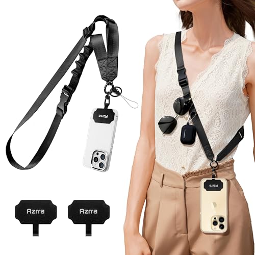 Azrra Phone Lanyard Crossbody, Phone Strap Crossbody with 2 Tether Tabs - color: Black