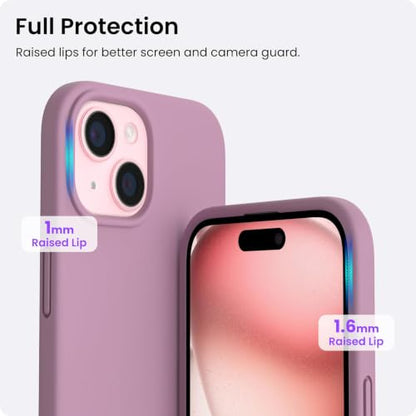 ORNARTO Compatible with iPhone 15 Case 6.1, Slim Liquid Silicone 3 Layers Full Covered Soft Gel Rubber Phone Case, Anti-Scratch Shockproof Protective Cover 6.1 Inch, Lilac Purple - color: Lilac Purple