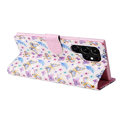 UEEBAI Wallet Case for Samsung Galaxy S22 Ultra 5G, PU Leather Kickstand RFID Blocking Flip With Card Slots, Wrist Strap, Relief Engraved Pattern, Magnetic Closure - Butterfly Flower Folio - color: Butterfly, size: Samsung Galaxy S22 Ultra 5G