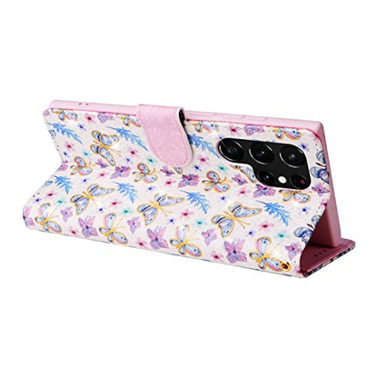 UEEBAI Wallet Case for Samsung Galaxy S22 Ultra 5G, PU Leather Kickstand RFID Blocking Flip With Card Slots, Wrist Strap, Relief Engraved Pattern, Magnetic Closure - Butterfly Flower Folio - color: Butterfly, size: Samsung Galaxy S22 Ultra 5G