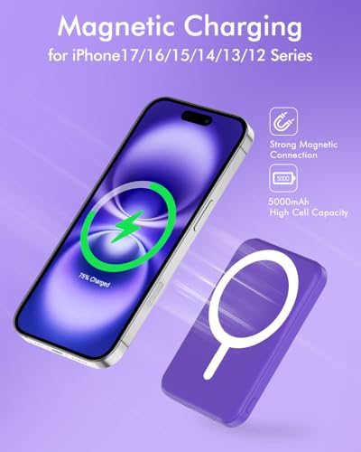 podoru for MagSafe Power Bank 5000mAh, Ultra-Slim Magnetic Portable Charger - color: Demon Purple