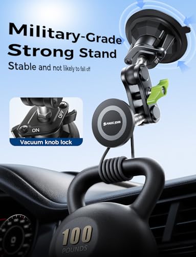 MAGIC JOHN Magnetic Car Phone Holder, Windshield Metal Suction Cup Mount - style: Standard