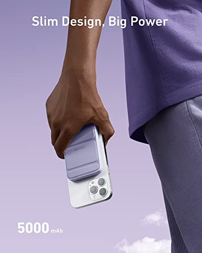 Anker 622 Magnetic Power Bank, 5,000mAh Foldable Wireless Portable Charger - color: Lilac Purple, size: 4.13 x 2.64 x 0.51 inches
