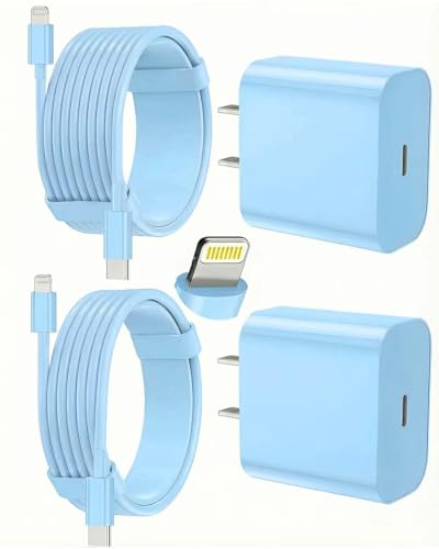 iPhone Charger Fast Charging, USB C Charger Block, 6FT/10FT Lightning Cable - color: blue