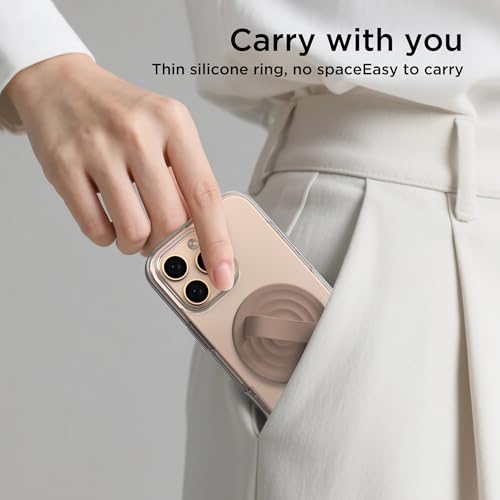 Magnetic Phone Grip for MagSafe, Silicone Ring Grip, Light Brown - color: Light Brown