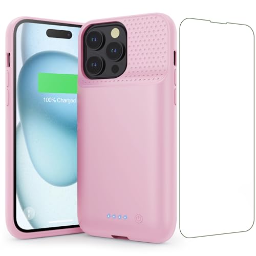 Battery Case for iPhone 15 Pro Max,Powerful 8600mah Ultra-Slim Protective Charging Case,15W Fast Charging Portable Rechargeable Expandable Battery Charger Cover for iPhone 15 Pro Max(6.7inch)-Pink - color: Pink