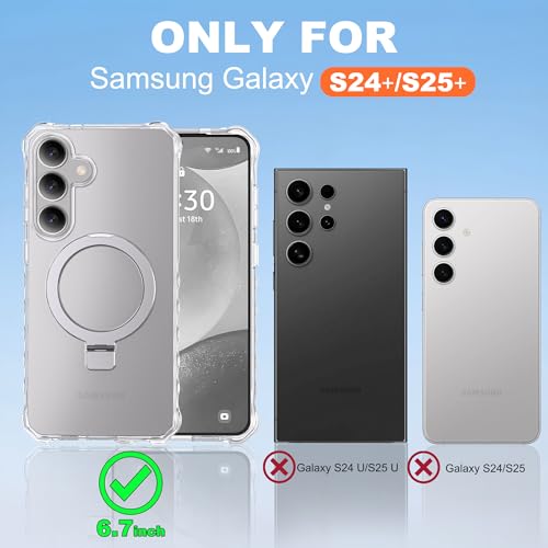 Compatible with Clear Samsung Galaxy S24 Plus/S25 Plus Case 6.7'' with Magnetic Ring Stand [Compatible with Mag-Safe] Military-Grade Wave Frame Phone Case for S24 Plus/S25 Plus, Clear - color: Clear, size: Samsung Galaxy S24 Plus /Samsung Galaxy S25 Plus