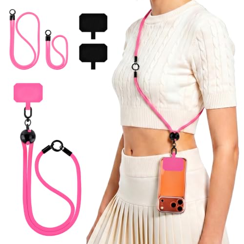 Untvie 2026 New 3-in-1 Phone Lanyard, Adjustable Neck Wrist Strap & Phone Crossbody Strap with 2 Extension Ropes Black Pads, Anti-Theft Universal Cell Phone Holder Tether for iPhone Android (Pink) - color: Pink