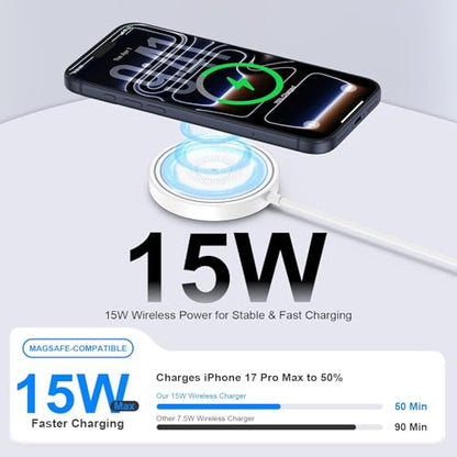 Magnetic Wireless Charger 15W Fast Charging Pad for Samsung S26 Ultra S26+ - color: White