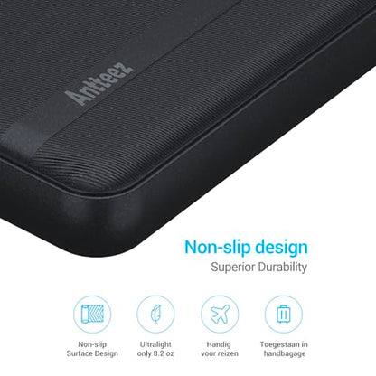 Antteez Portable Charger 10,000mAh, Power Bank Fast Charging with Built-in Cables, 22.5W USB C Travel Battery Pack, LED Display & 4 Outputs, Compatible with iPhone, Samsung, iPad - color: Dark