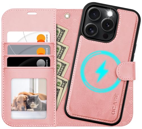 OCASE for iPhone 16 Pro Case Detachable Wallet Case with Card Holder, 2 in 1 Pu Leather Flip Folio with RFID Blocking Stand Wrist Strap Shockproof Phone Cover 6.3 Inch 2024, Light Pink | PU Leather, RFID Blocking, Wireless Charging, Card Holders, Kickstan