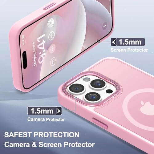 Newfuture Magnetic for iPhone 15 pro Case Matte Shockproof, Chalk Pink | Military Drop Protection, Slim Matte Anti-Fingerprint, Compatible with Magsafe, Camera Guard, Translucent Protective Cover - color: Chalk Pink, size: iPhone 15 Pro 6.1 inch