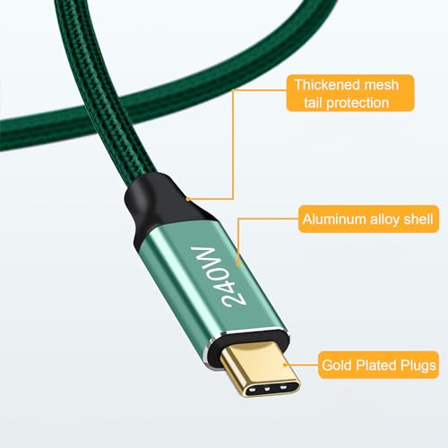 Dual Right 240W USB-C to USB-C Cable 15FT Green, Fast Charging - color: Green, size: 15FT