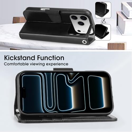 Arae Compatible with iPhone 17 Pro Case Wallet with Card Holder, Wristlet Strap Wallet Flip Cover for iPhone 17 Pro 6.3 inch Men/Women, RFID Blocking, Kickstand, Black - color: Black, size: iPhone 17 Pro 6.3 inch