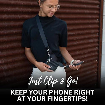 Save the Girls Clip & Go Phone Lanyard with Wallet Pouch, Chevron - color: Chevron Black/White Strap