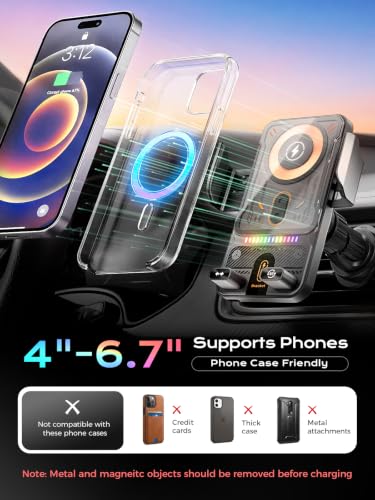 Phone Holders 15W Wireless Car Charger Smart Screen Rotation - color: Black