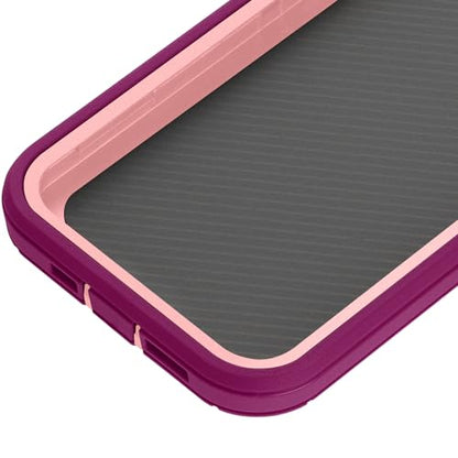 Shockproof Case For iPhone 13 with Tempered Glass Screen Protector 3 Layer Military Grade Drop Protection Heavy Duty Protection Rugged Rubber Phone Case Cover for iPhone 13 6.1 PurplePink - color: PurplePink