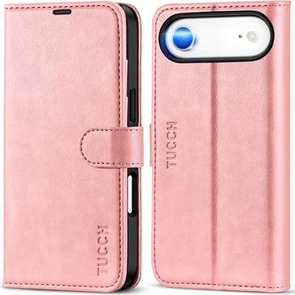 TUCCH Wallet Case for iPhone Air (6.5") 2025, 4 Card Holders, Rose Gold | RFID Blocking, Viewing Stand, Shockproof TPU Shell, PU Leather, Magnetic Closure, Protective Folio Flip Cover - color: Rose Gold