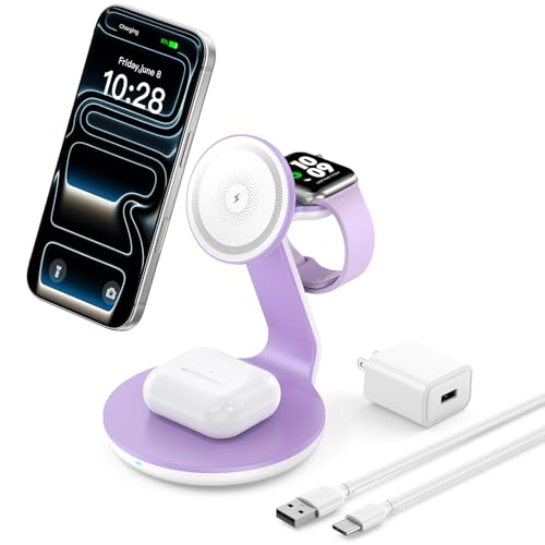 3-in-1 Magnetic Wireless Charger Compatible with MagSafe Charger - color: Purple