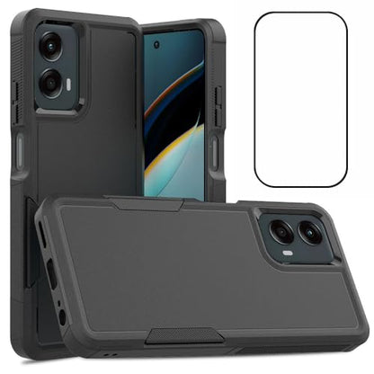 for Moto G 5G 2024 Case Dual Layer Hard Shockproof Protective Case with Tempered Glass Screen Protector Heavy Duty Hybrid Full Body Anti-Scratch Anti-Slip Phone Cover Black - color: Moto G 5G 2024