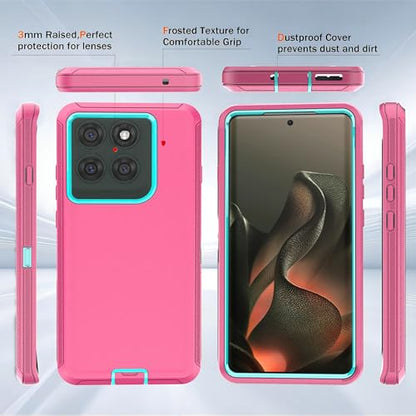 for Moto Edge 2025 Phone Case 3 in 1 Shockproof Hard PC Soft TPU Bumper Drop-Proof Shell with Screen and Camera Protection Blue/Sky Pink - color: Blue with Pink