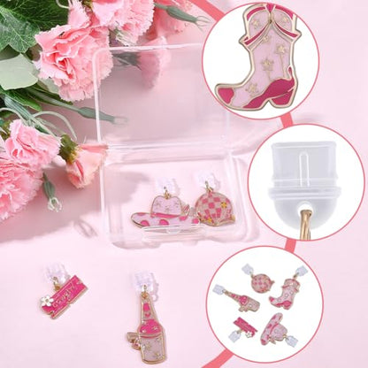 SUNNYCLUE 5pcs Pink Dust Plug Charm Charging Port Charm Enamel Plastic Cute Western Pink Hat Boot Mobile Phone Anti Dustproof Plug Cover Protectors for E-Reader Cellphone Women Laptops Accessories - style: Style 1
