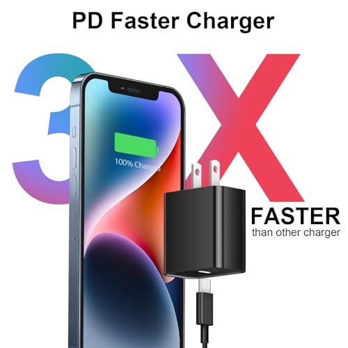 2+2Pack iPhone 17 16 15 Charger 20W Apple Charger with 10ft Cable - Black - color: Black